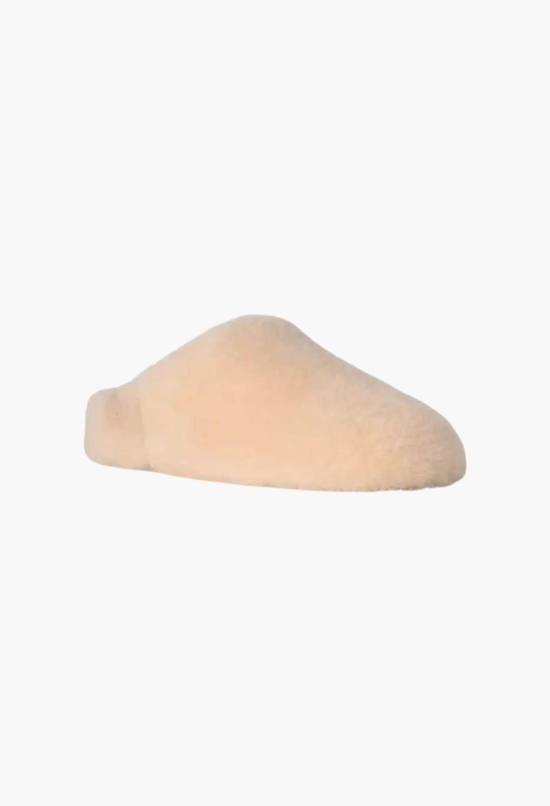 GLAM MODA beige sheepskin slip-on slipper with a minimalist, pillowy silhouette and soft fur texture.