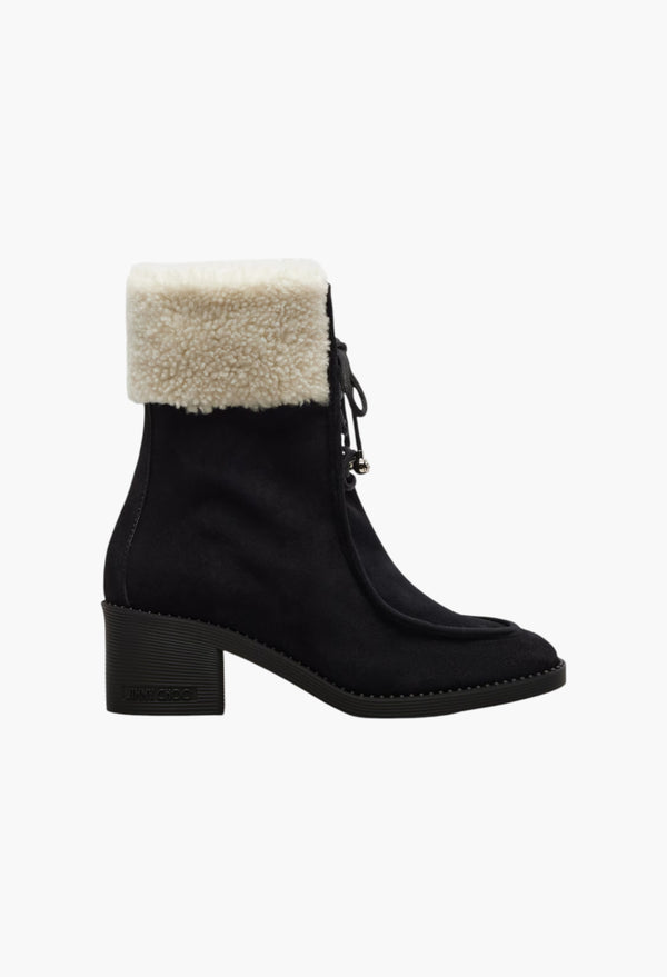 Black, White - Hali 60 Shearling-Trimmed Suede Ankle Boots