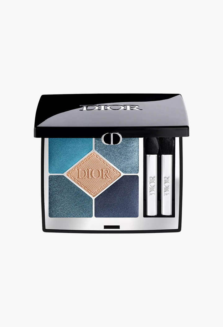 GLAM MODA Diorshow 5 Couleurs Couture Eyeshadow Palette featuring five blue and gold shades with applicators.