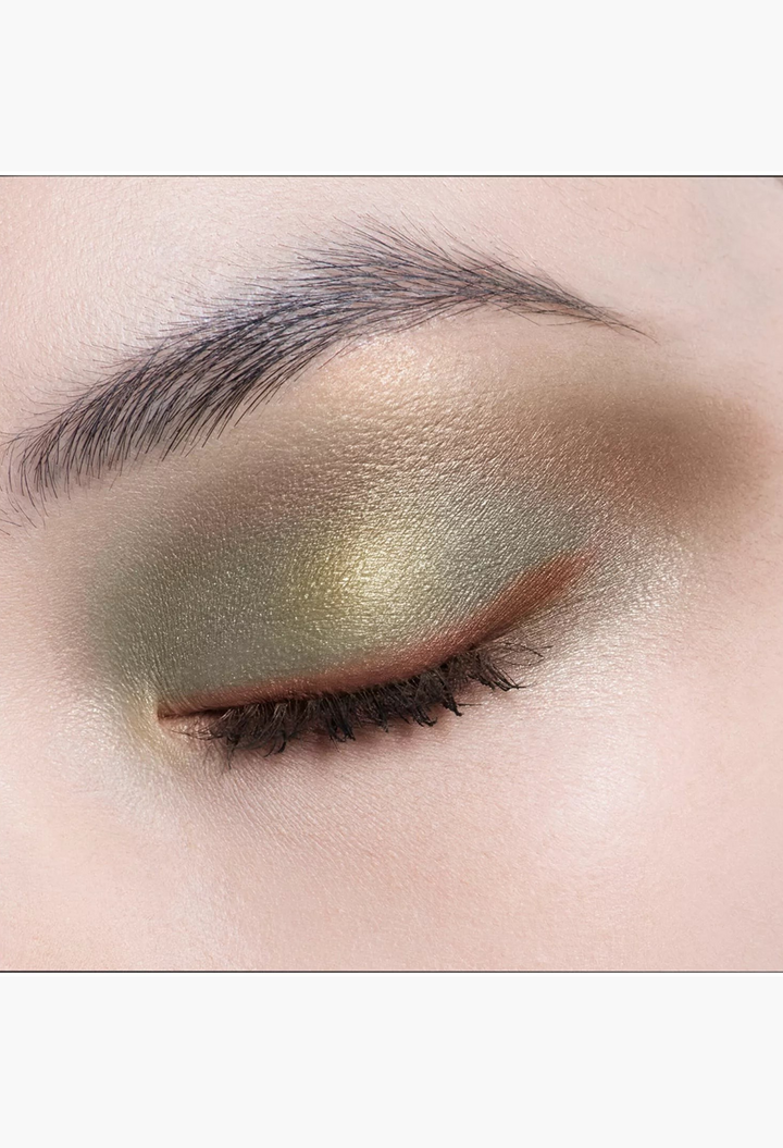 GLAM MODA Diorshow 5 Couleurs Couture Eyeshadow Palette applied on a closed eyelid with shimmering gold and neutral tones
