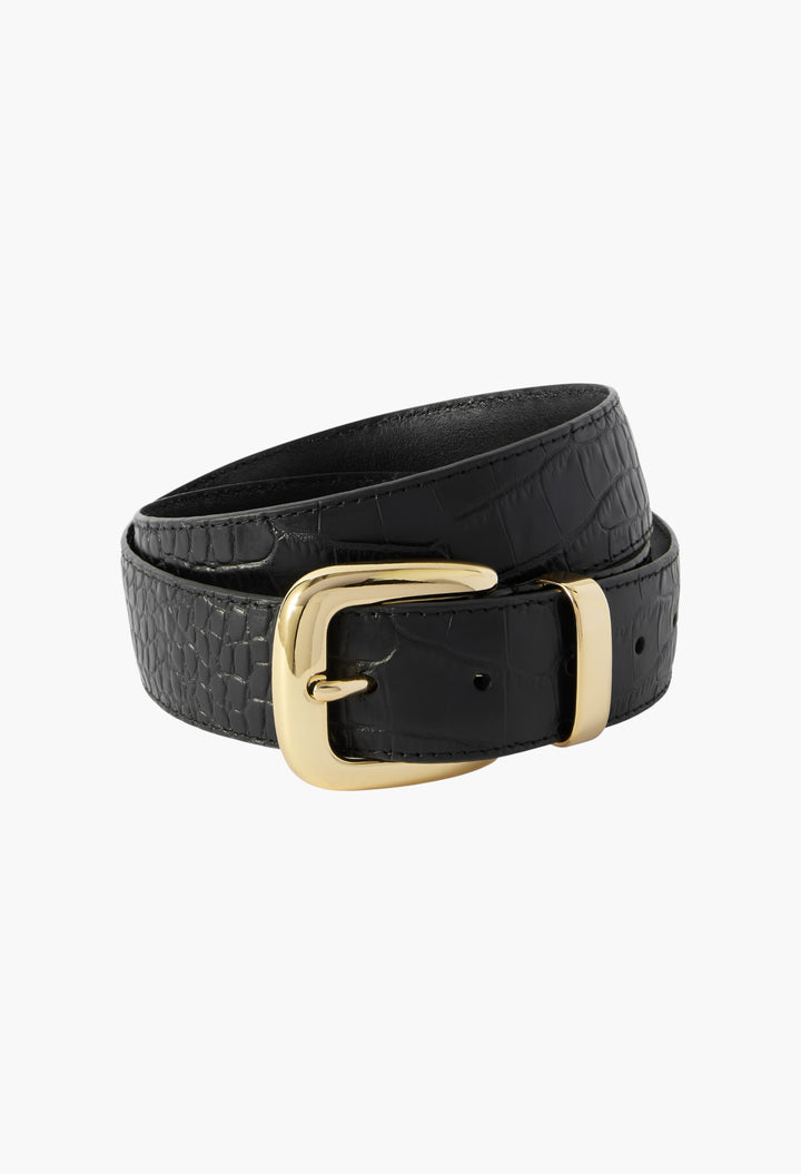 Croc-Effect Leather Belt - GLAM MODA