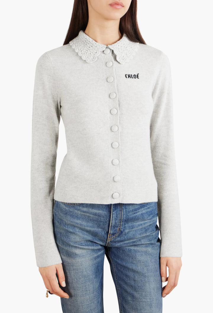 Crochet-Trimmed Logo-Detailed Wool Cardigan - GLAM MODA