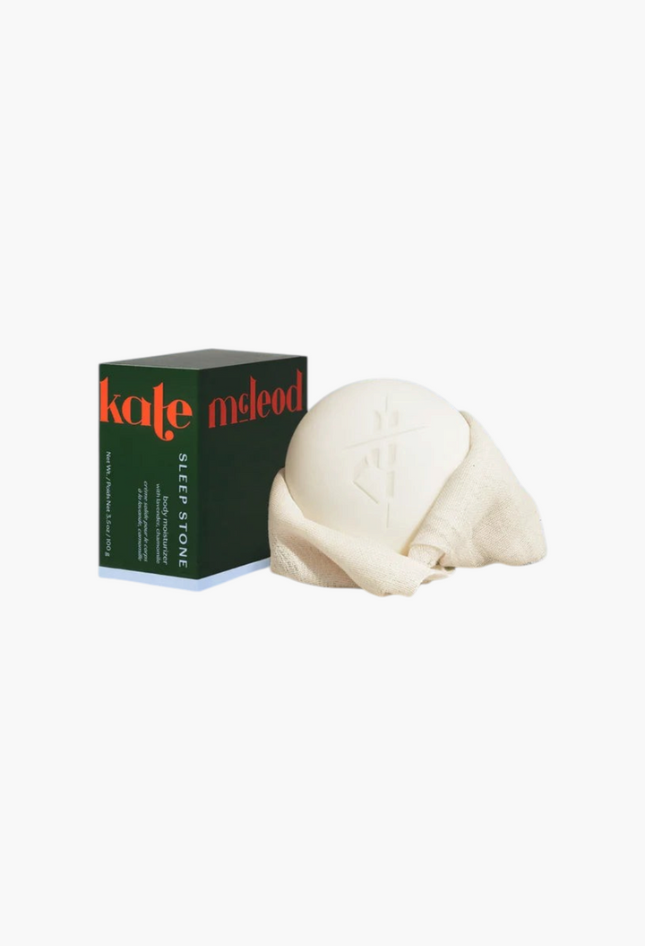 GLAM MODA Sleep Stone moisturizing cocoa butter lotion bar with lavender and chamomile in a green box
