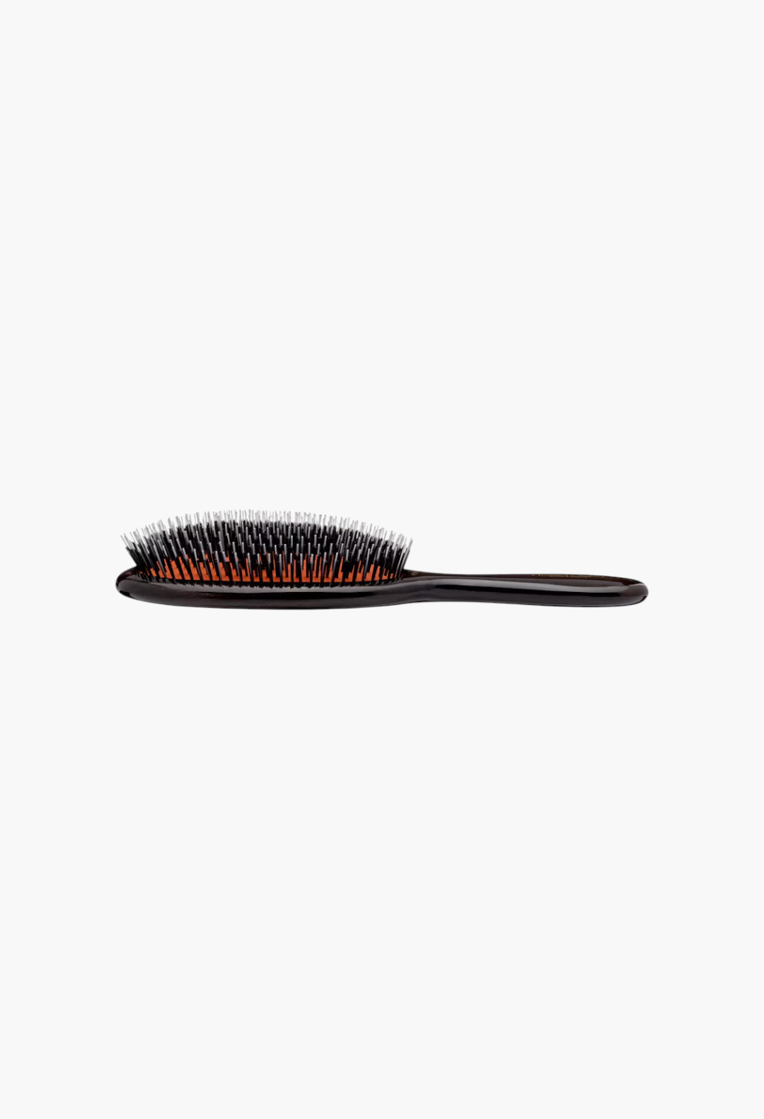 GLAM MODA dark wood hairbrush with boar and nylon bristles on an orange rubber cushion for scalp stimulation