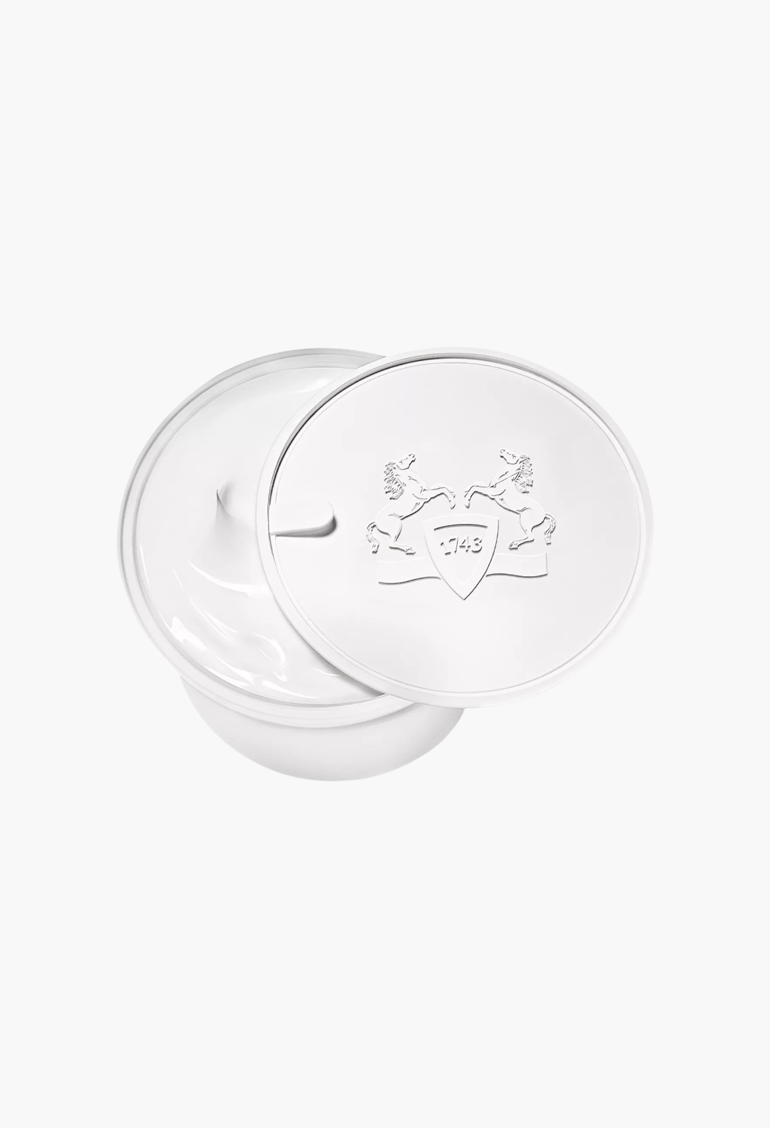 GLAM MODA Valaya refillable body cream in a white jar with a branded lid featuring a horse crest logo