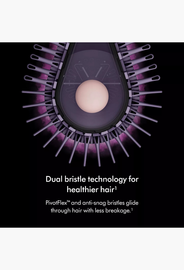 GLAM MODA Dyson Airsmooth styling brush head featuring pink and purple PivotFlex anti-snag dual bristle technology