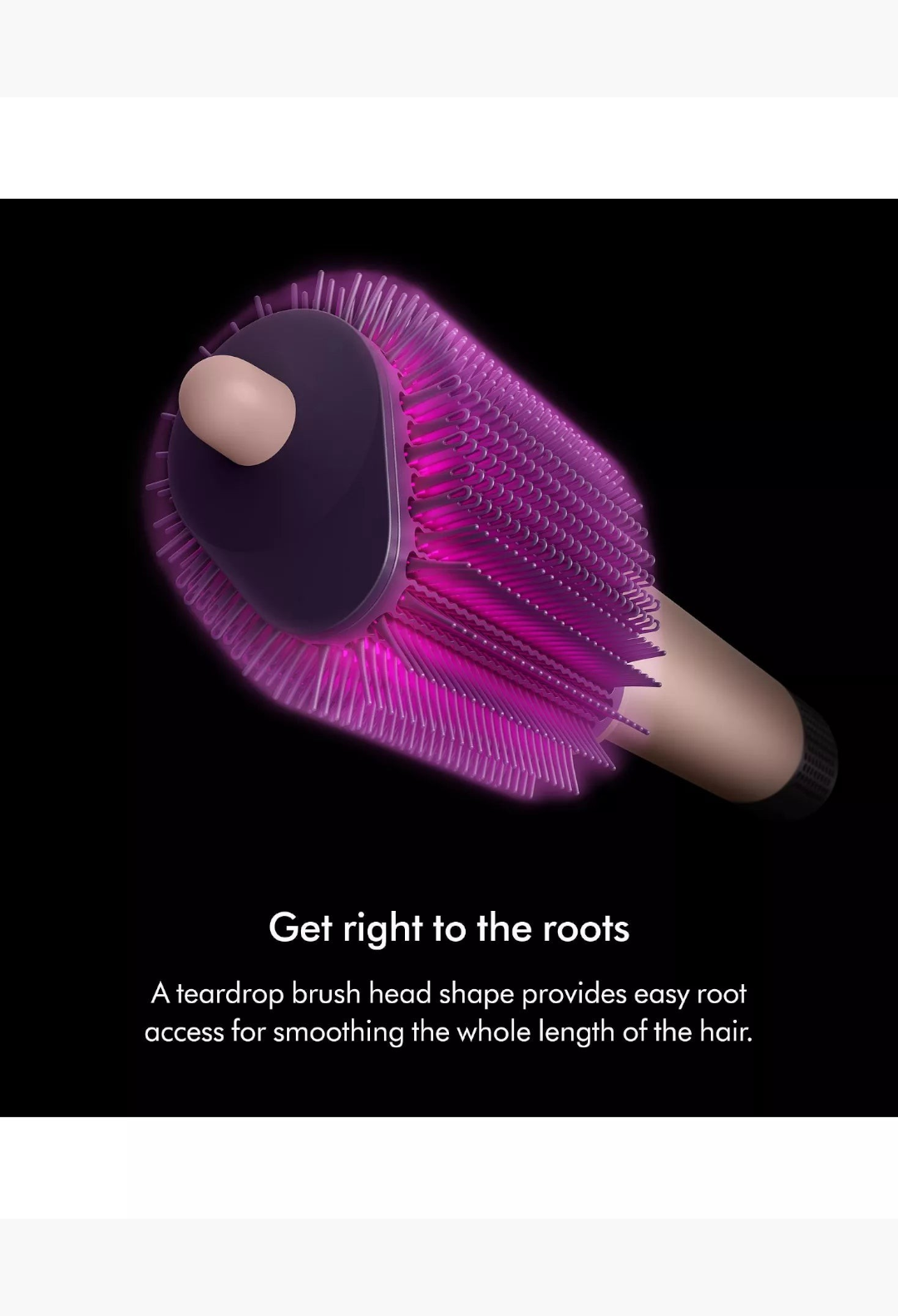 GLAM MODA Dyson Airsmooth styling brush with pink teardrop head and rose gold handle for smooth hair styling