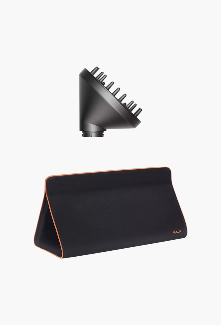GLAM MODA Dyson Airwrap diffuser attachment and black travel bag for hair styling tools