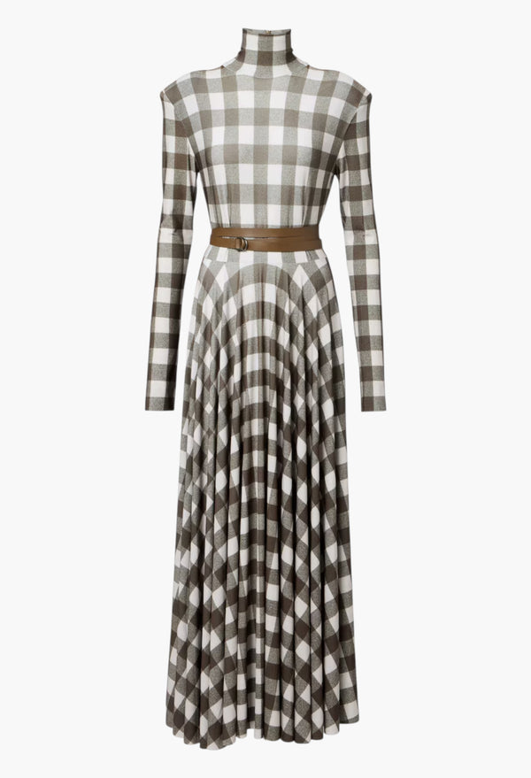 Checked Turtleneck Jersey Midi Dress