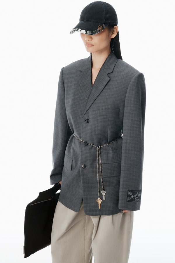Grey Wool - Blend Raw-Edged Blazer