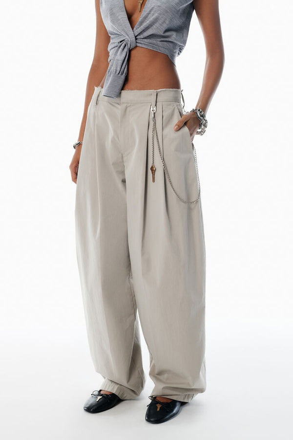 Grey Cotton - Blend Balloon-Leg Pants
