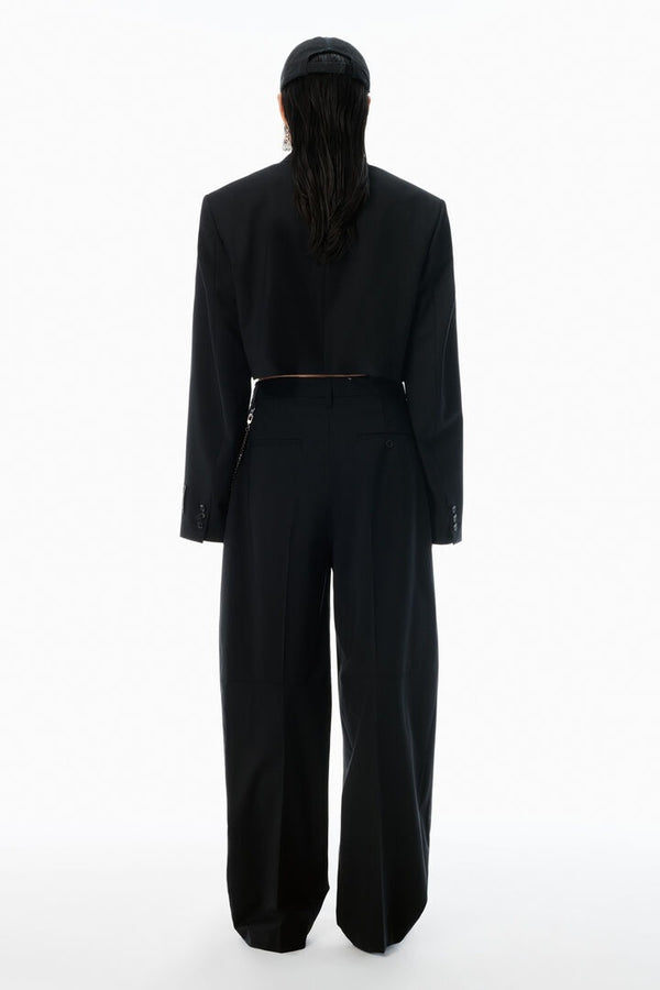 Black Wool - Blend Mid-Rise Pants