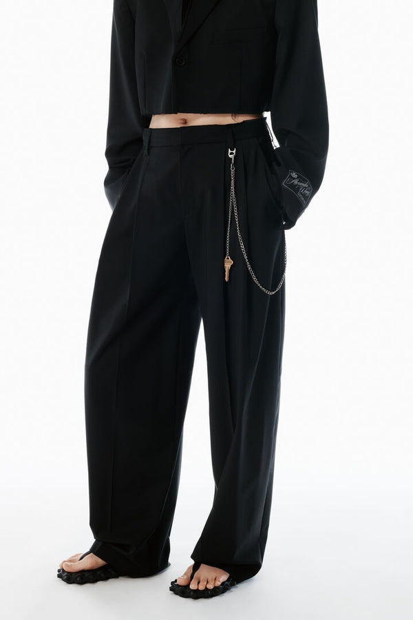 Black Wool - Blend Mid-Rise Pants