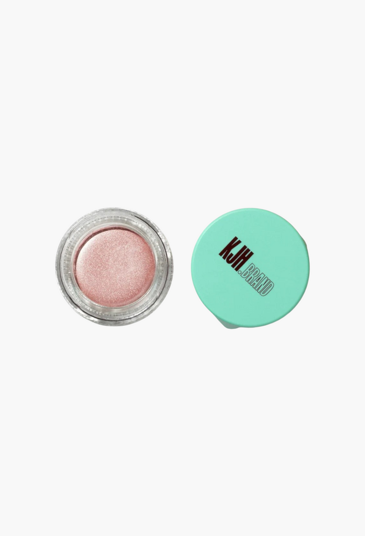 GLAM MODA Hyper Shine Lite Pigment in a shimmering pink shade with a mint green lid in a glass jar