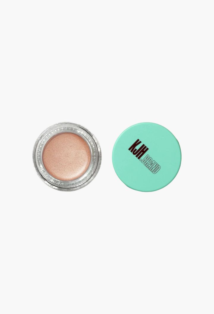 GLAM MODA Hyper Shine Lite Pigment in a glass jar with a mint green lid featuring the KJH.brand logo