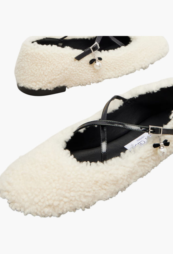White - Eleri Shearling Ballet Flats