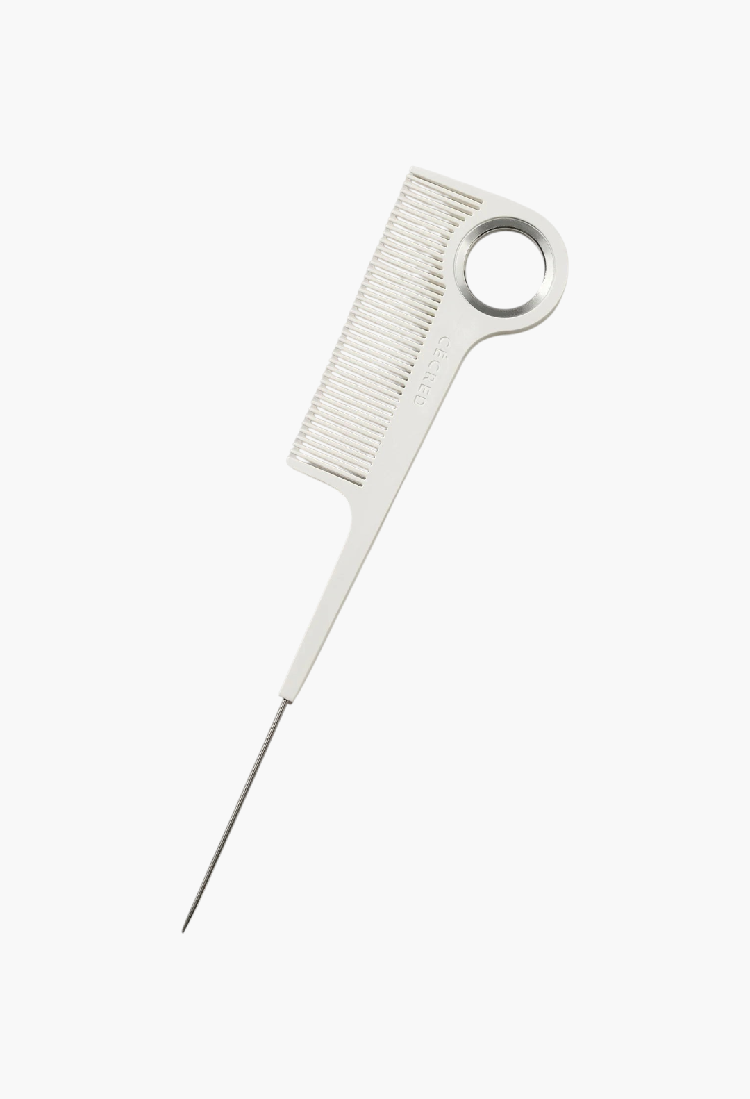 GLAM MODA white parting tail comb with fine teeth and a stainless steel metal tail for precise hair sectioning