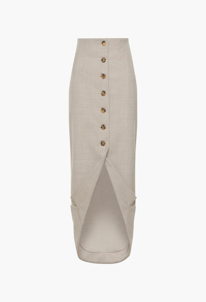 Tailored Skirt With Jacket Collar At Hem Beige Melange - GLAM MODA