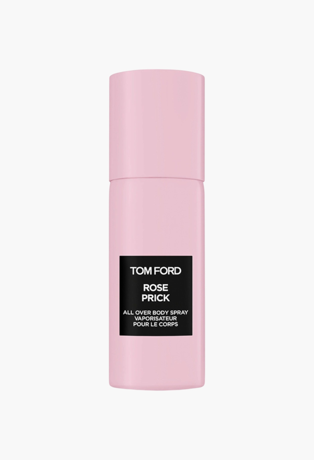 GLAM MODA Tom Ford Rose Prick all over body spray in a light pink cylindrical bottle with a black label.