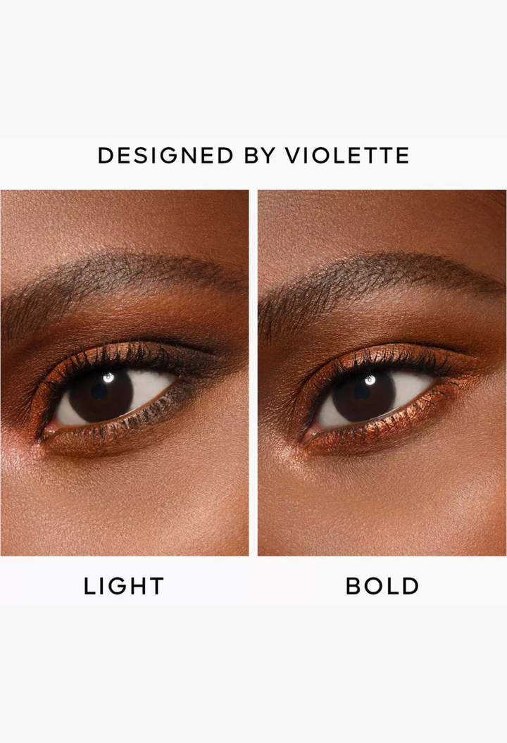 GLAM MODA Ombres G Eyeshadow Quad in Undressed Brown showing light and bold eye makeup looks on a model.