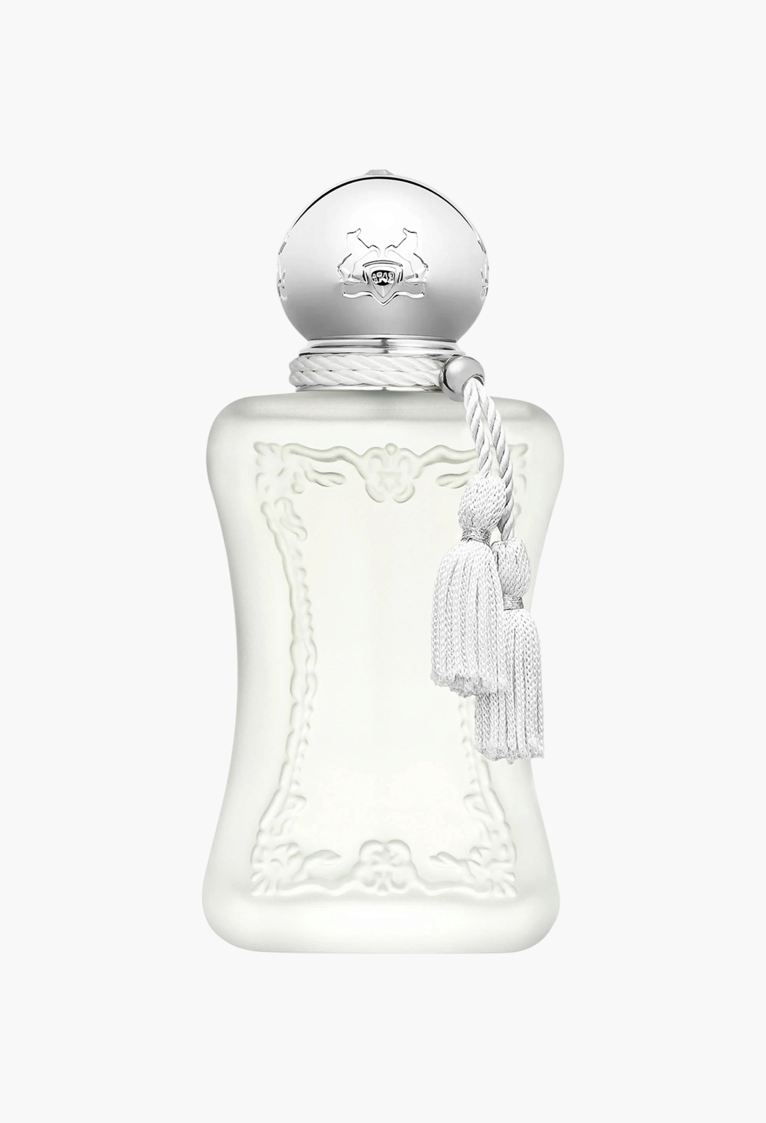 GLAM MODA Parfums de Marly Valaya Eau de Parfum in a white frosted glass bottle with a silver cap and tassel detail.