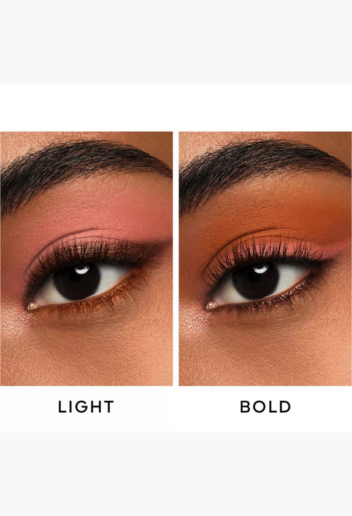 GLAM MODA Ombres G Eyeshadow Quad in Undressed Brown showing light and bold makeup application styles on eyelids