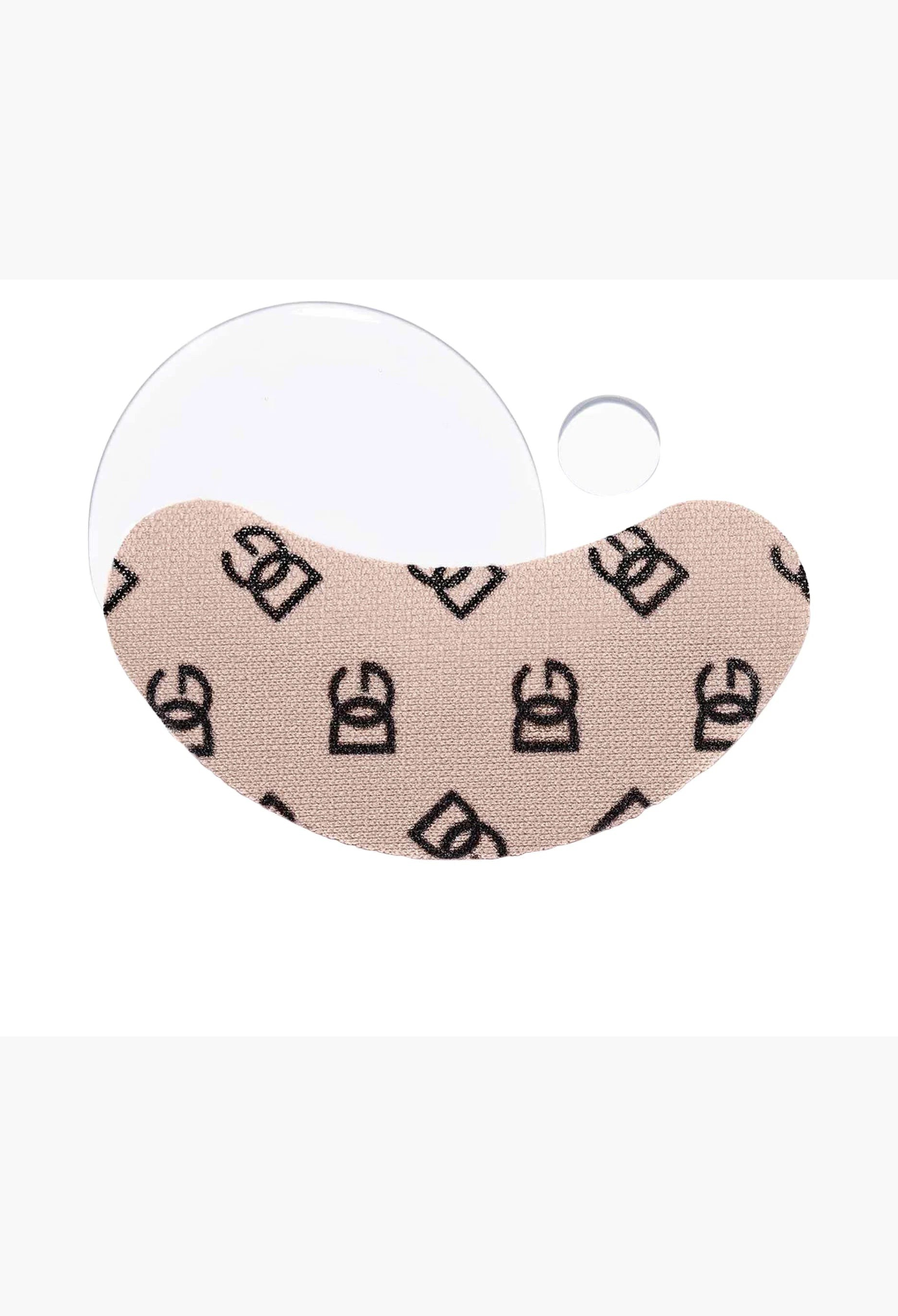 GLAM MODA Dolce & Gabbana caffeine eye patch with beige fabric and black DG monogram pattern on a white background