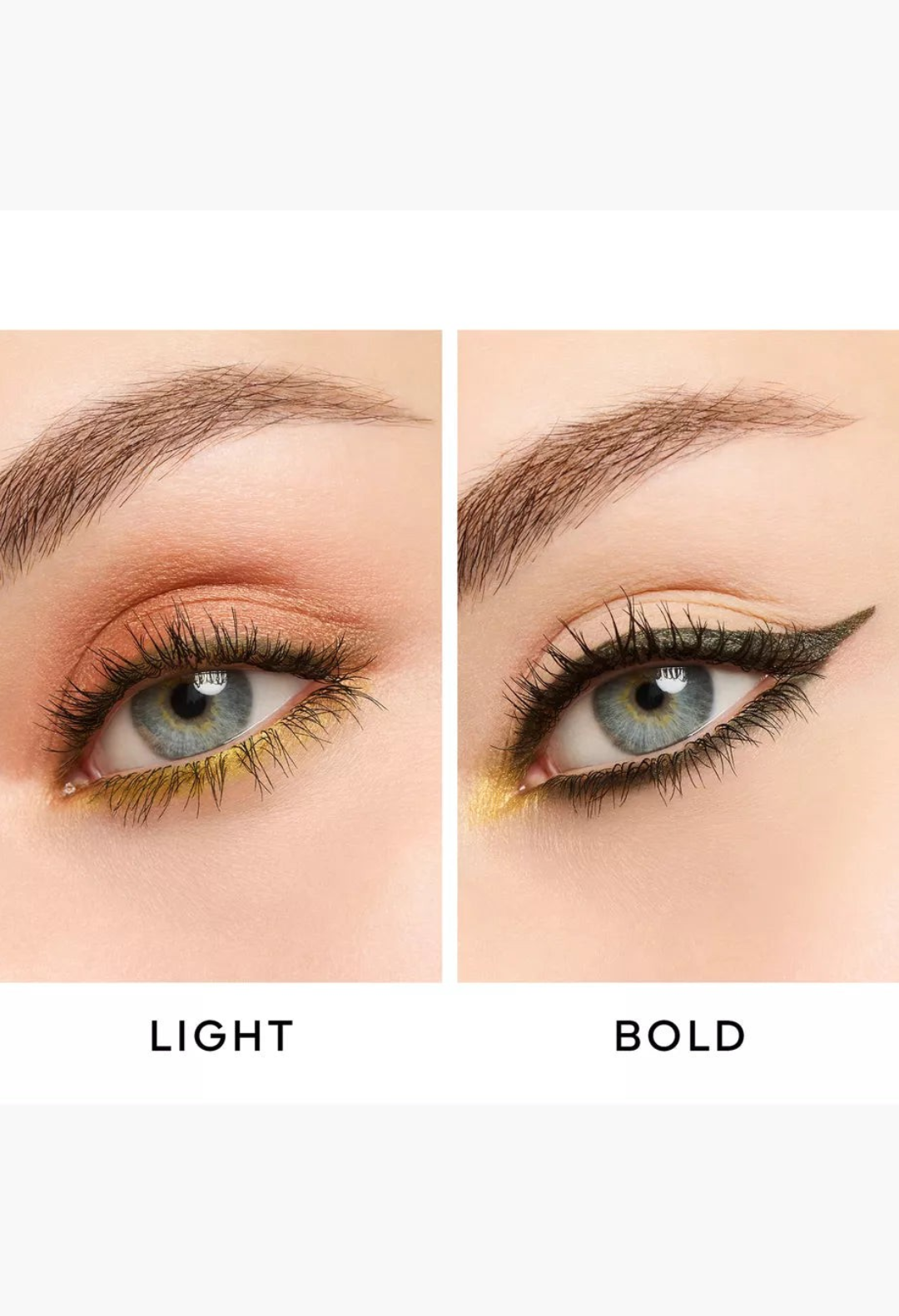 GLAM MODA Ombres G Eyeshadow Quad in Undressed Brown showing light and bold eye makeup application styles.