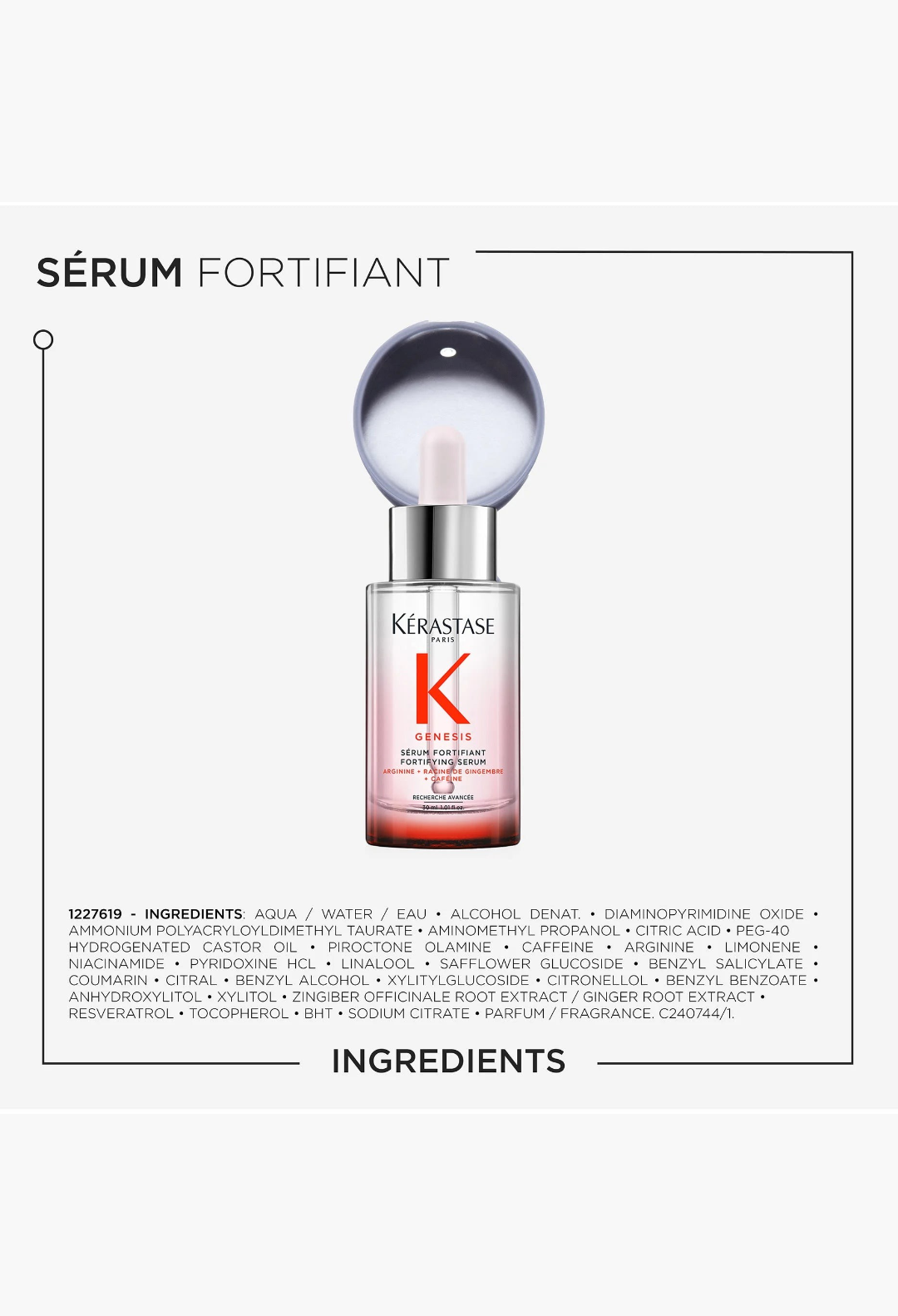 GLAM MODA Kérastase Genesis Anti-Hair Fall Scalp Serum in a clear glass bottle with a pipette dropper cap
