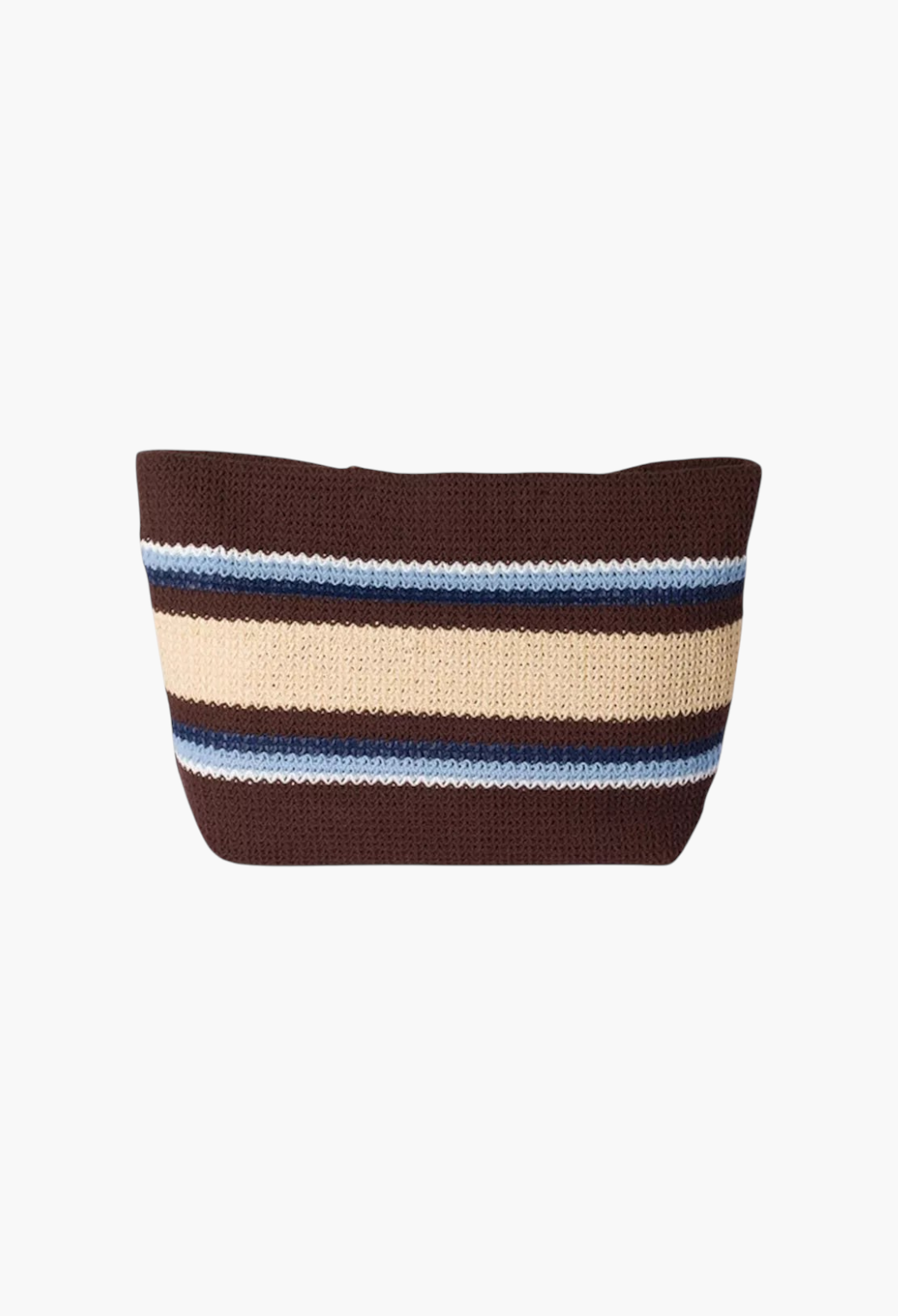 GLAM MODA brown raffia-effect woven tote bag with horizontal blue and beige stripes and a spacious silhouette