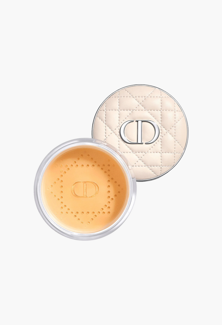 GLAM MODA Dior Forever On Set loose setting powder in a quilted beige compact with a visible sifter and CD logo.