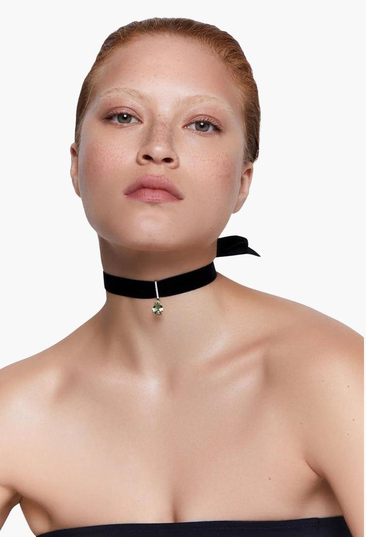 14kt Green Amethyst and Diamond Velvet Choker