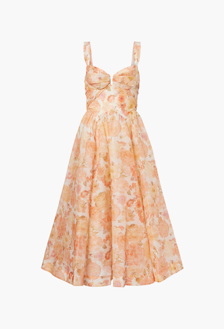 Rebellion Floral Linen And Silk Midi Dress - GLAM MODA