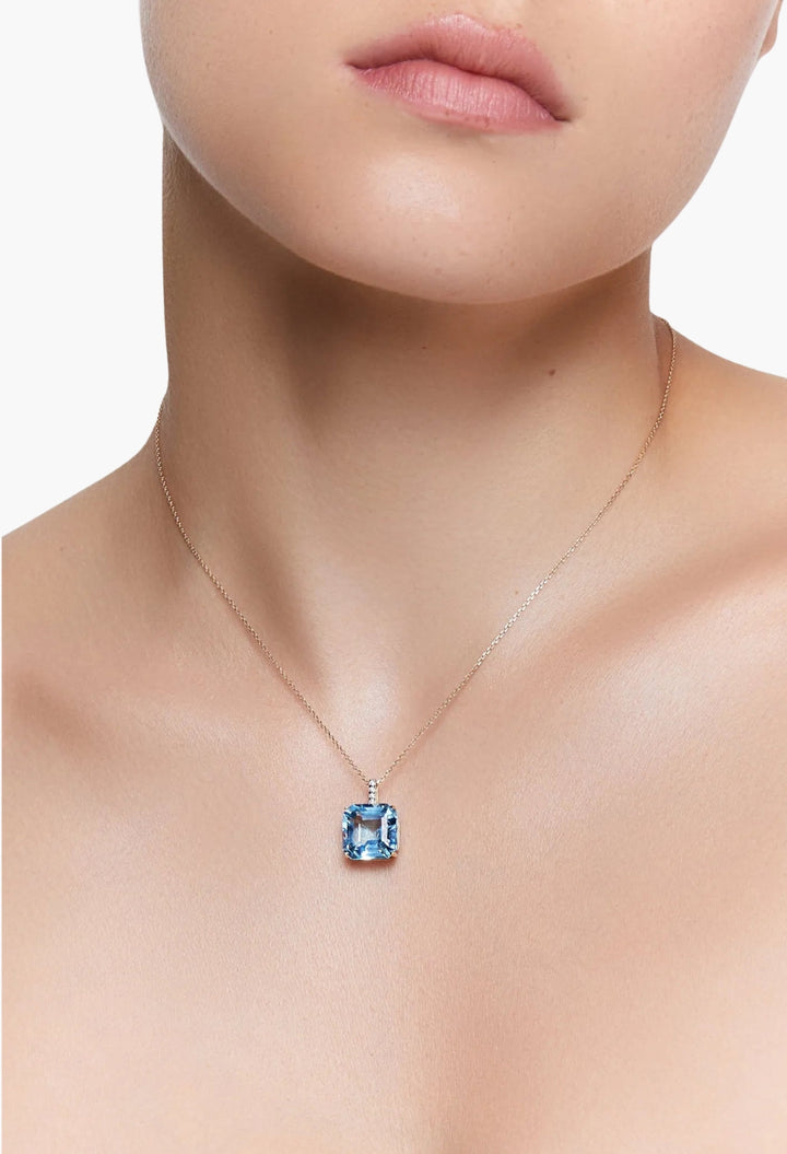 14kt Asscher Cut Swiss Blue Topaz Necklace