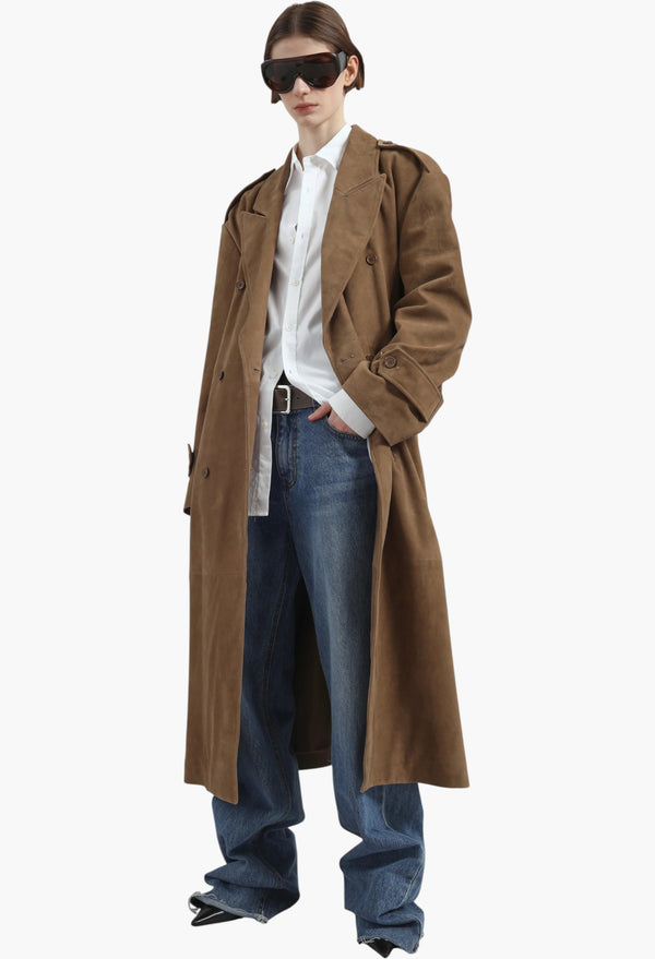 Pembroke Faux Suede Trench - Camel