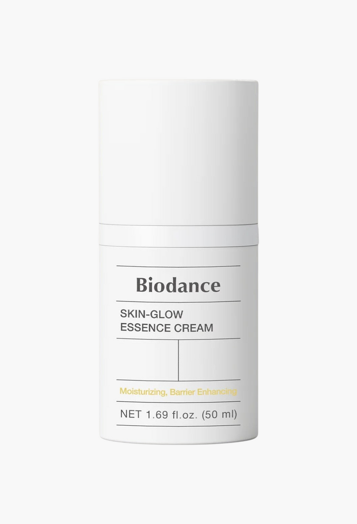 GLAM MODA Skin Glow Essence Cream in a white cylindrical pump bottle for deep hydration and skin barrier support.