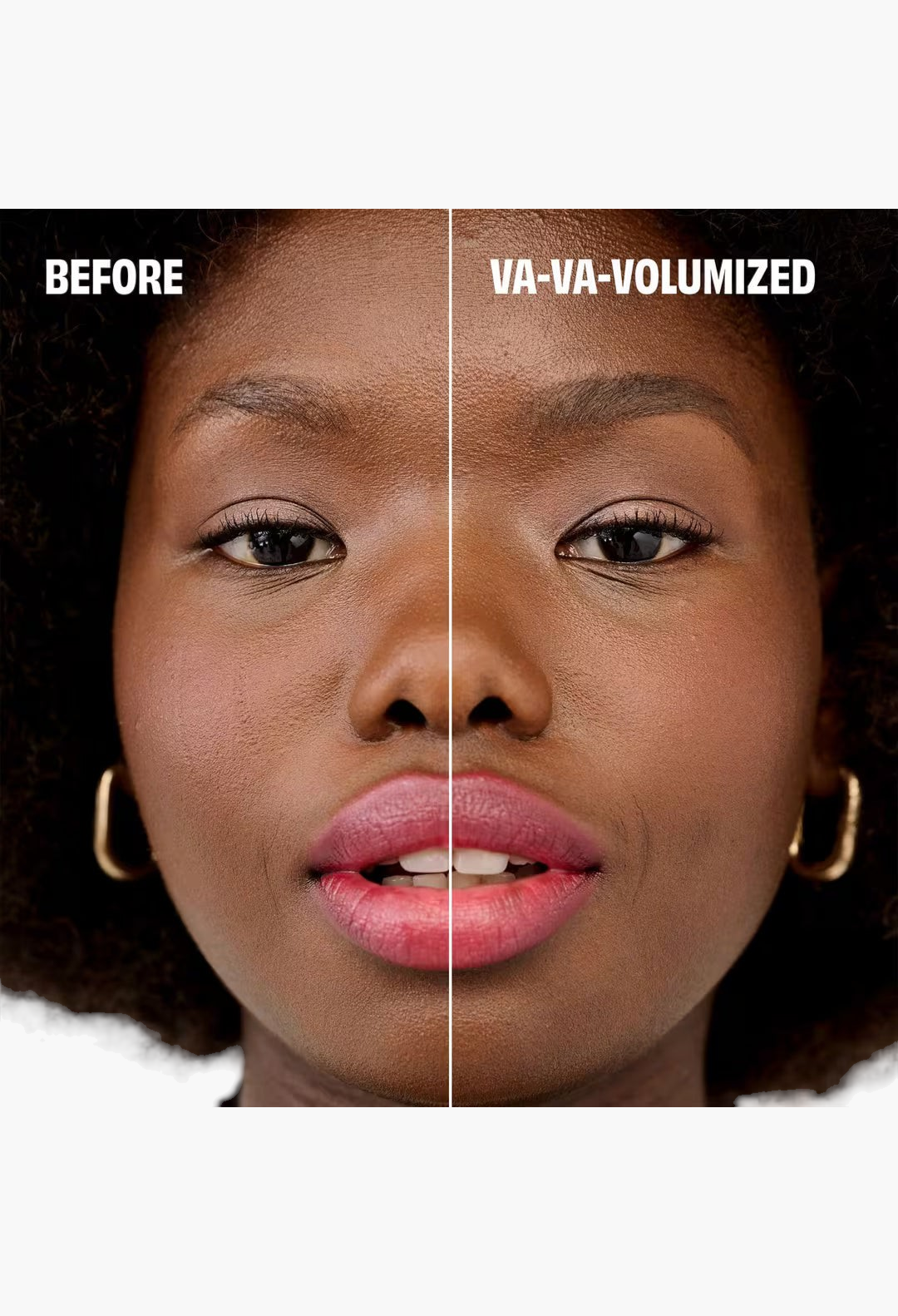 GLAM MODA before and after comparison of a model using tinted volumizing eyebrow gel for fuller defined brows