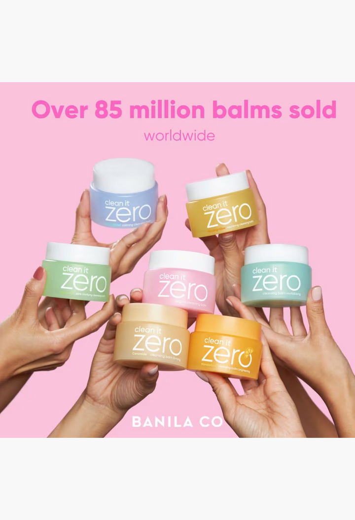 GLAM MODA collection of Clean It Zero cleansing balm jars in various pastel colors held by multiple hands
