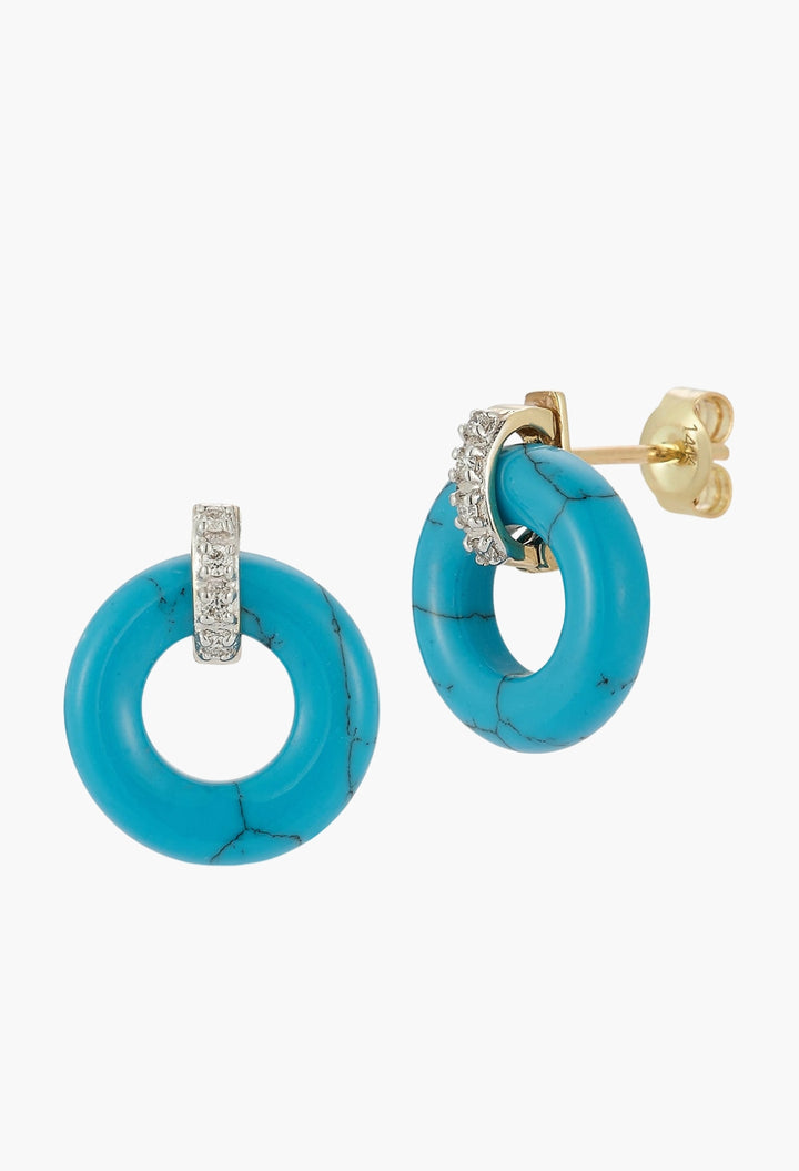 14kt Turquoise Donut and Diamond Door Knocker Earrings