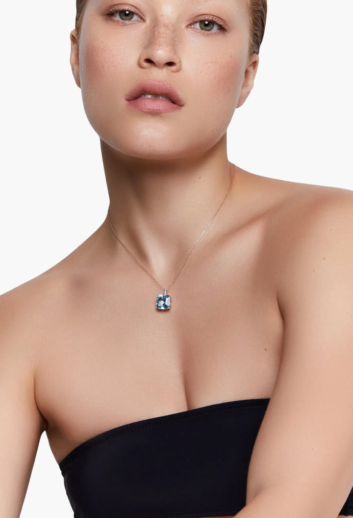14kt Asscher Cut Swiss Blue Topaz Necklace