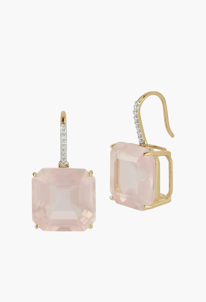 14kt Asscher Cut Pink Topaz Drop Earrings