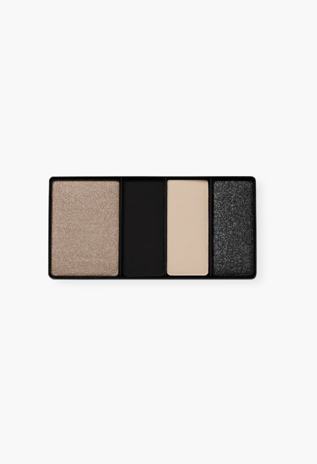GLAM MODA Eye Wardrobe eyeshadow palette featuring four neutral shades in matte, shimmer, and metallic finishes.