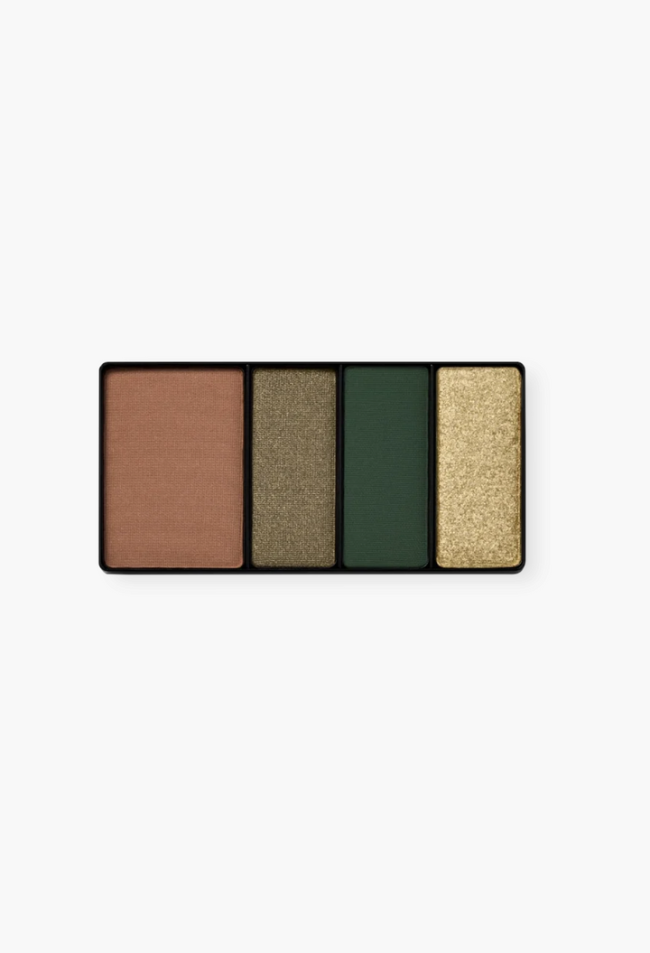 GLAM MODA Eye Wardrobe eyeshadow palette featuring four shades in matte and shimmer finishes in earthy green tones.