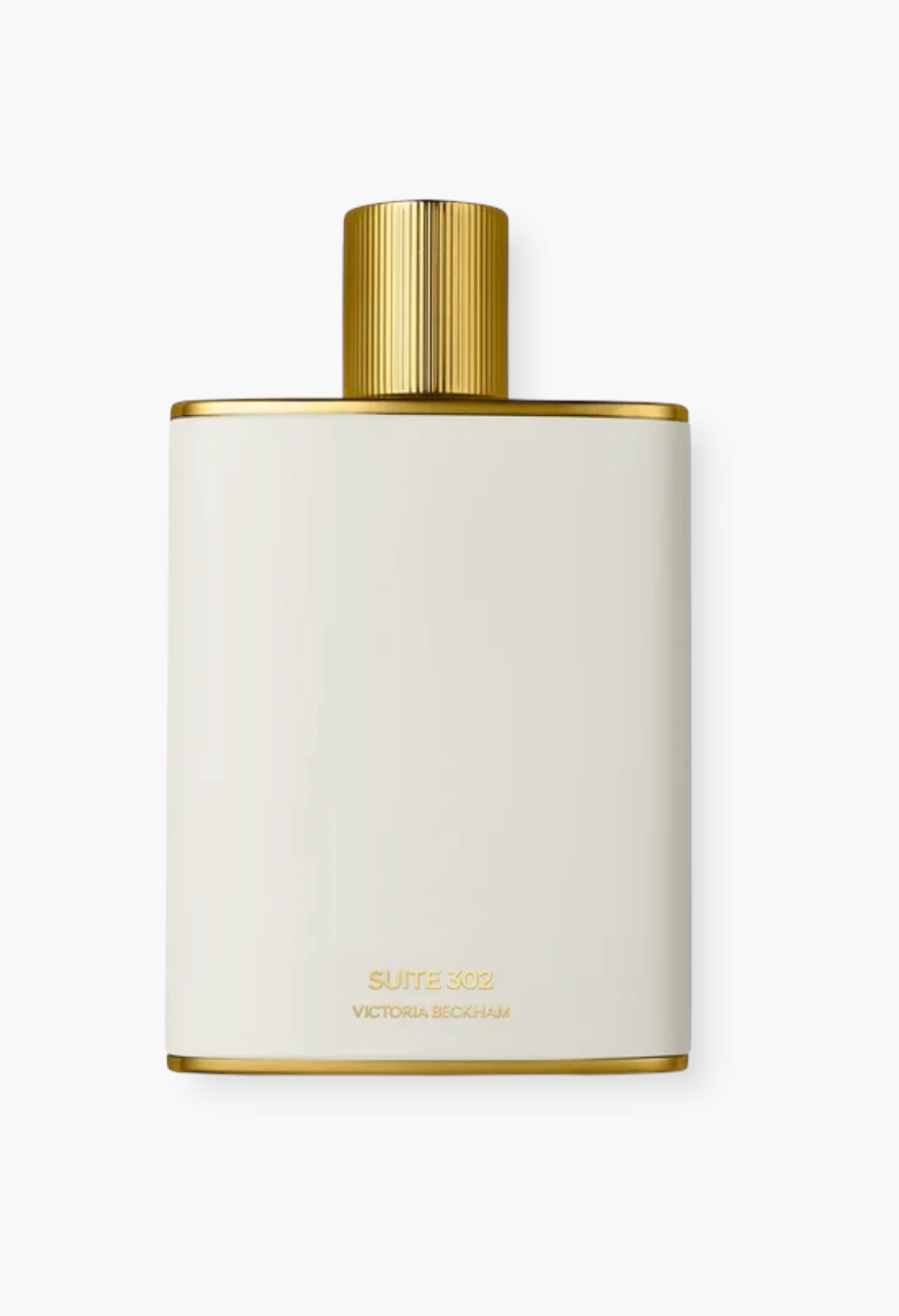GLAM MODA Suite 302 Eau de Parfum in a white enamel bottle with a gold cap and gold trim details.