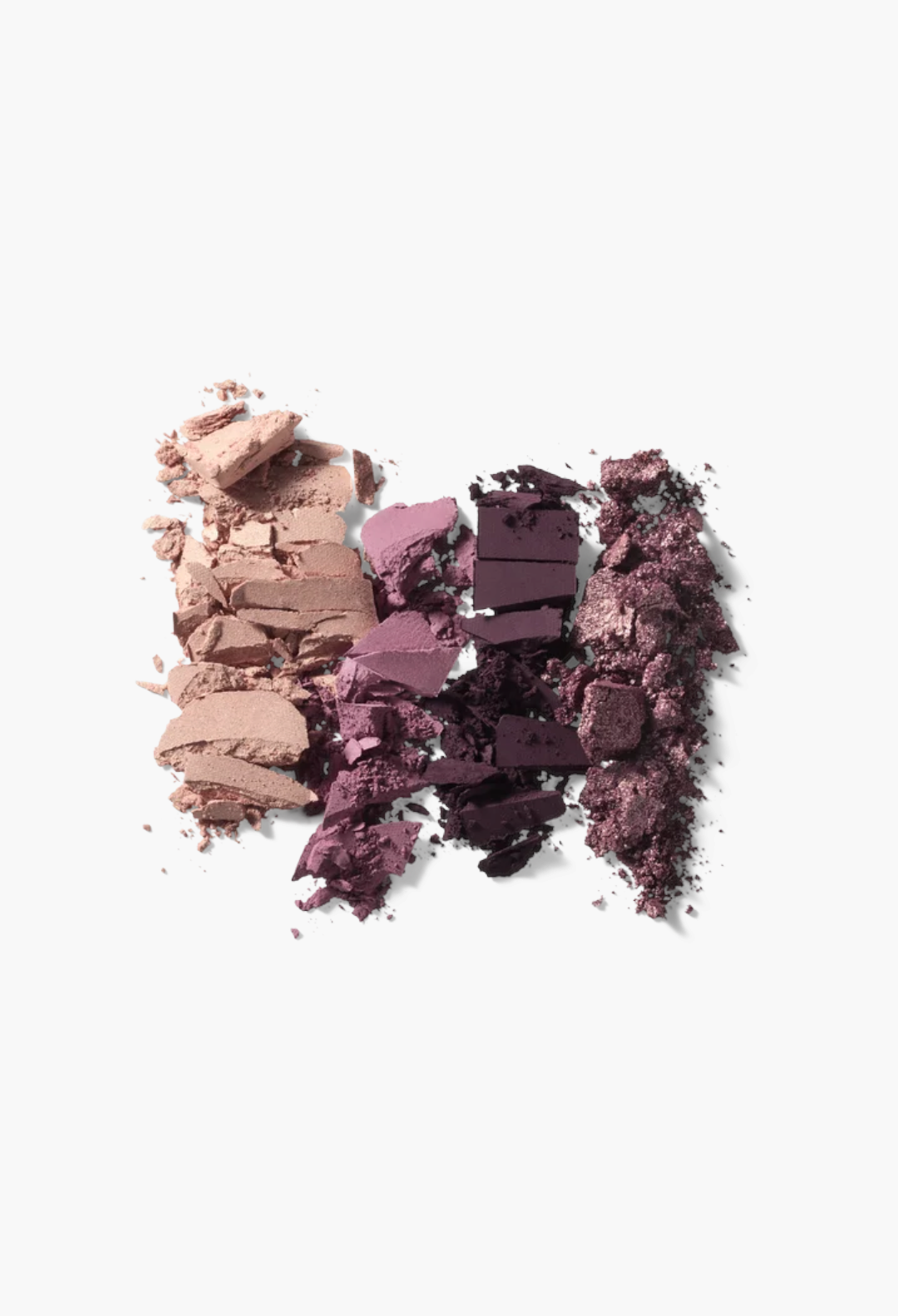 GLAM MODA Eye Wardrobe eyeshadow palette showing four crushed powder shades in beige, mauve, and deep plum tones.