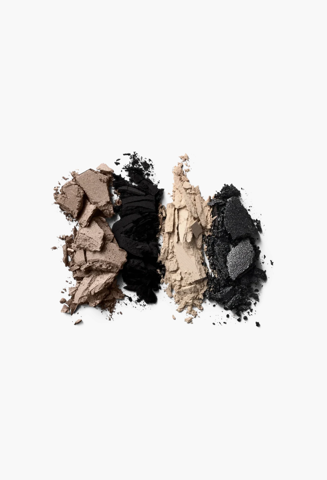 GLAM MODA Eye Wardrobe eyeshadow palette swatches in shimmering beige, matte tan, metallic bronze, and deep brown.