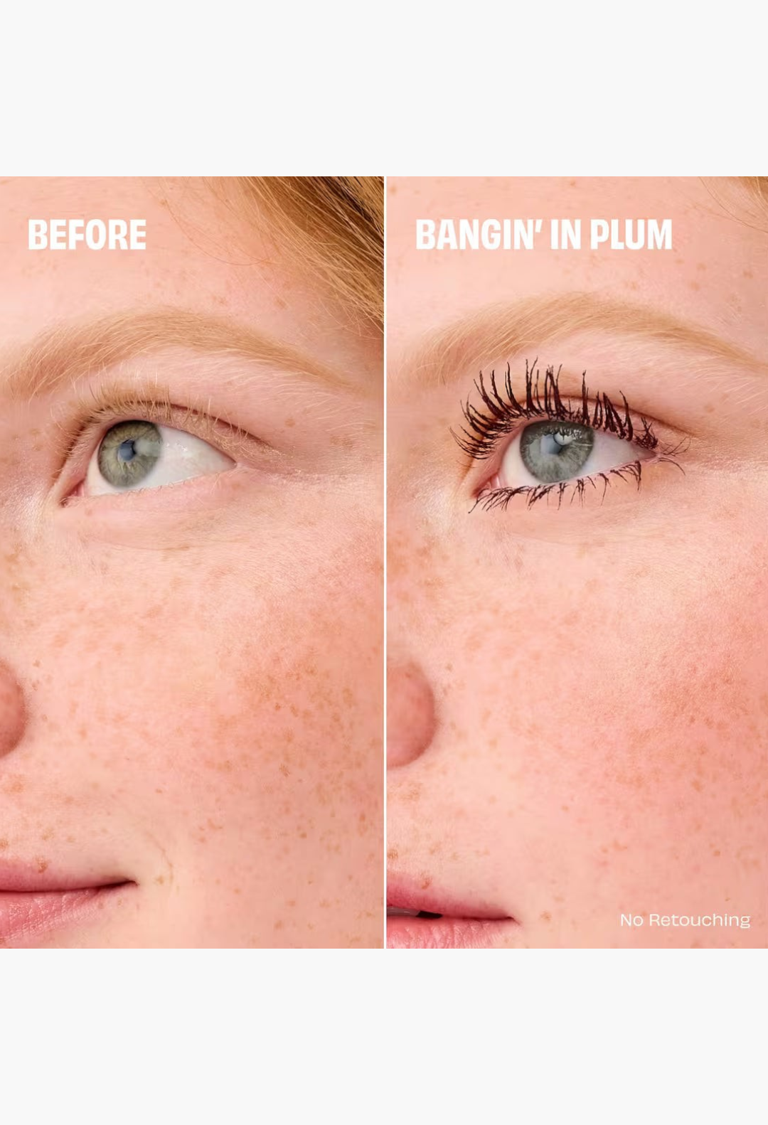 GLAM MODA BADgal BANG! volumizing mascara before and after application showing dramatic lash length and volume