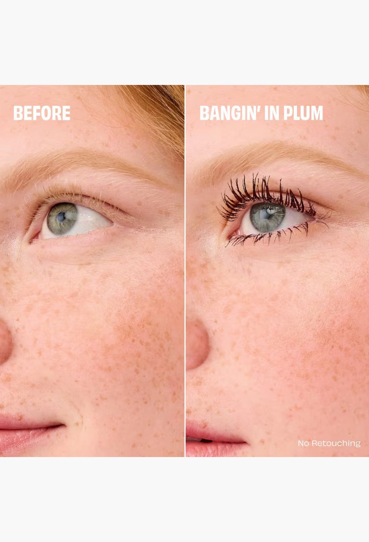 GLAM MODA BADgal BANG! volumizing mascara before and after application showing dramatic lash length and volume