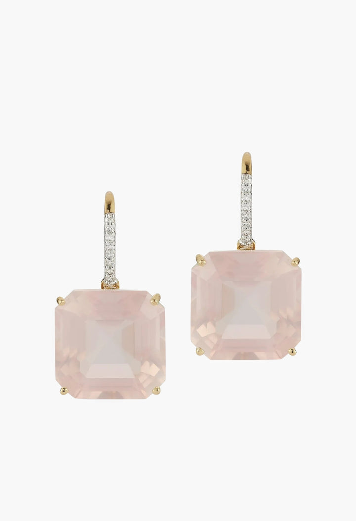 14kt Asscher Cut Pink Topaz Drop Earrings