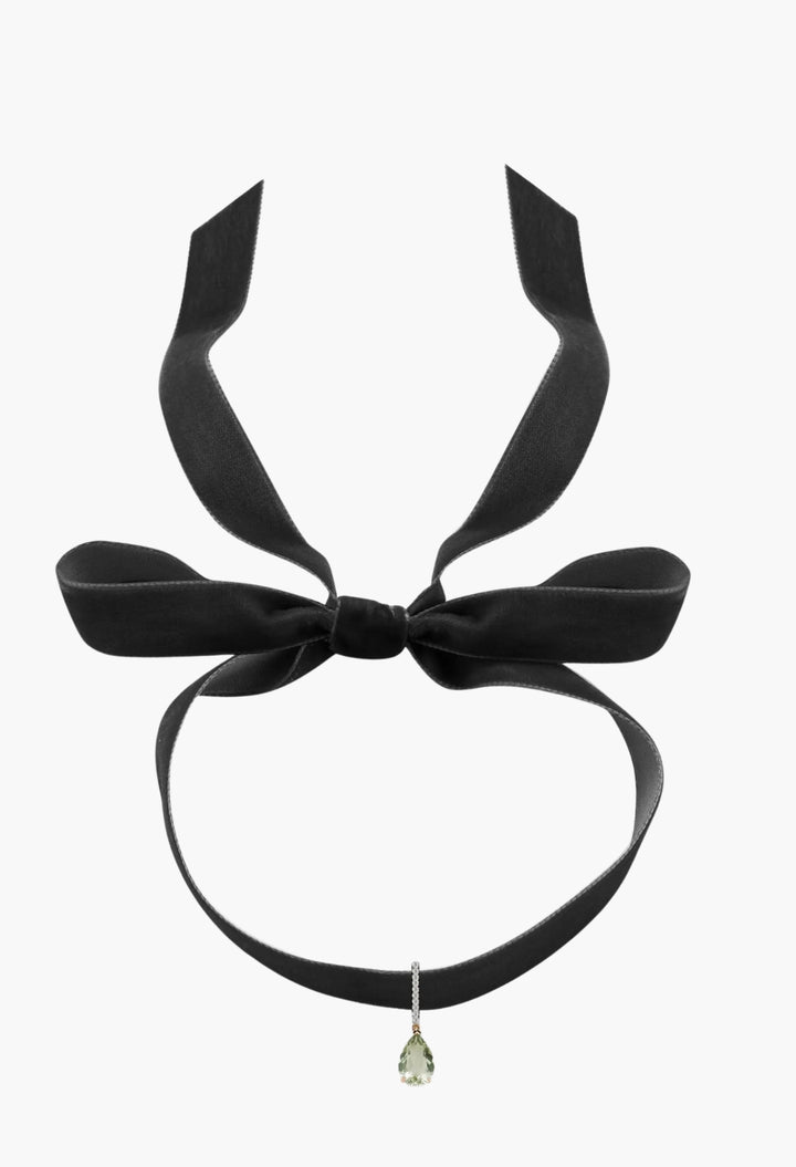 14kt Green Amethyst and Diamond Velvet Choker